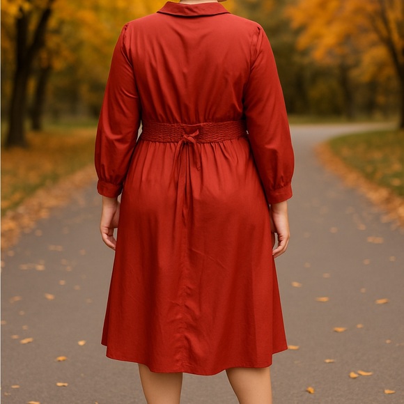 New Elegant Rust Button-Down Dress Size 24 - Picture 3 of 11
